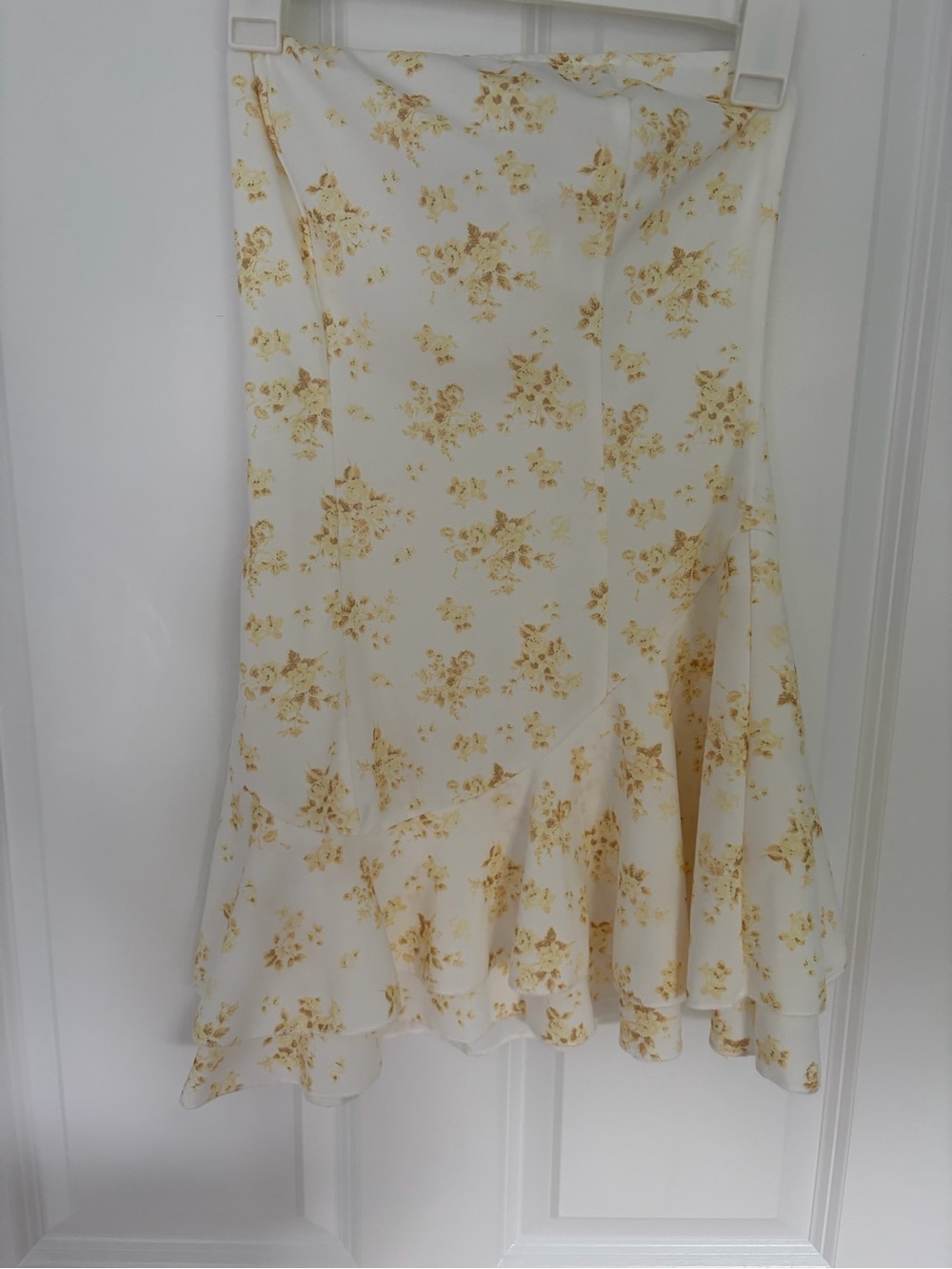 Floral Ruffle Hem Dress - White with Yellow Floral